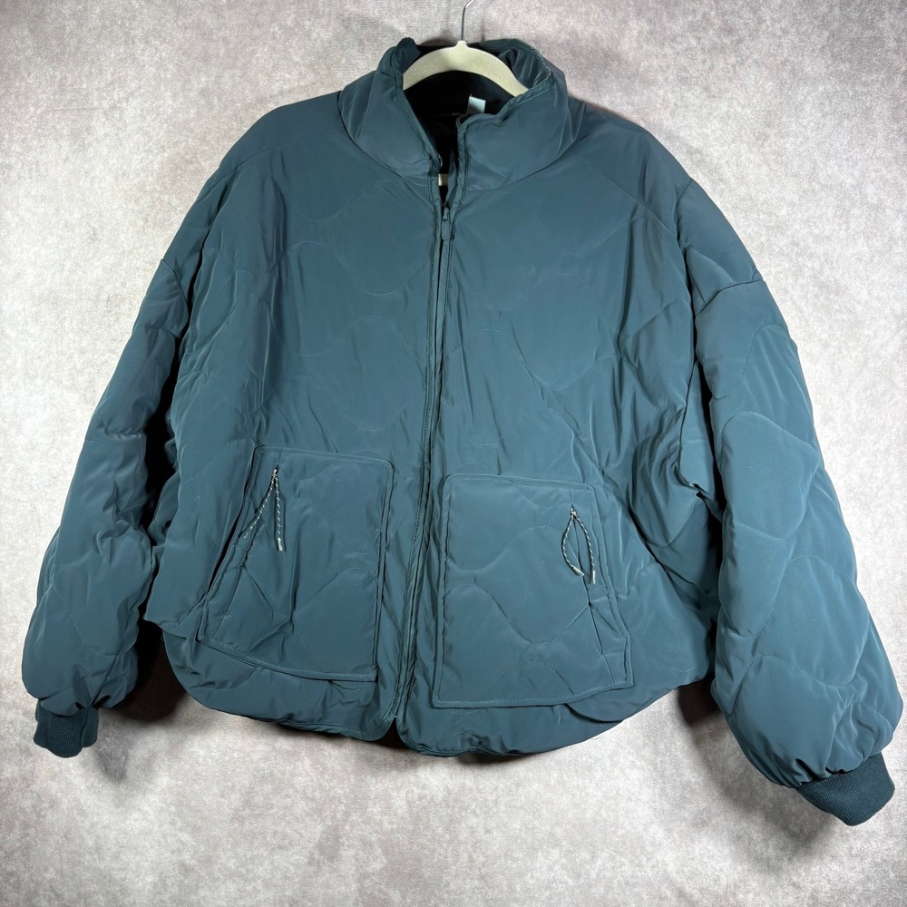 FLX Puffer Jacket Womens‎ 1X Teal Green Quilted Full Zip Lightweight Mock Neck